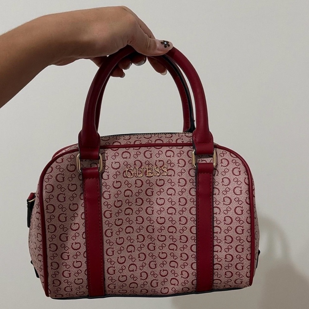 GUESS Pink and Red Logo Satchel